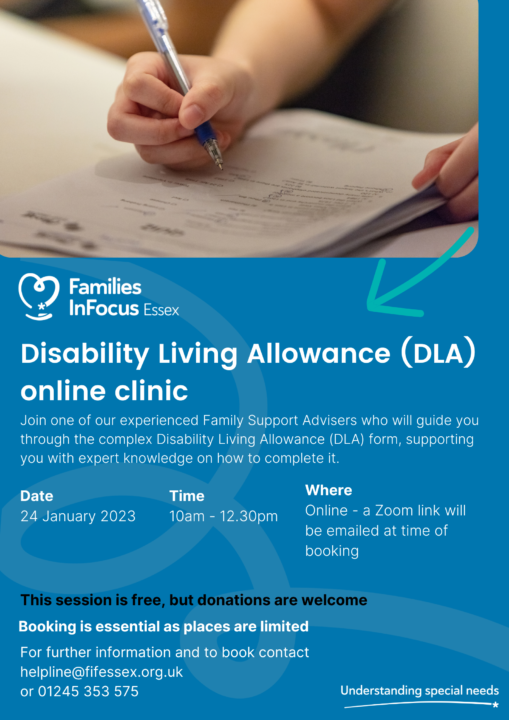 Leaflet with details of the DLA online clinic